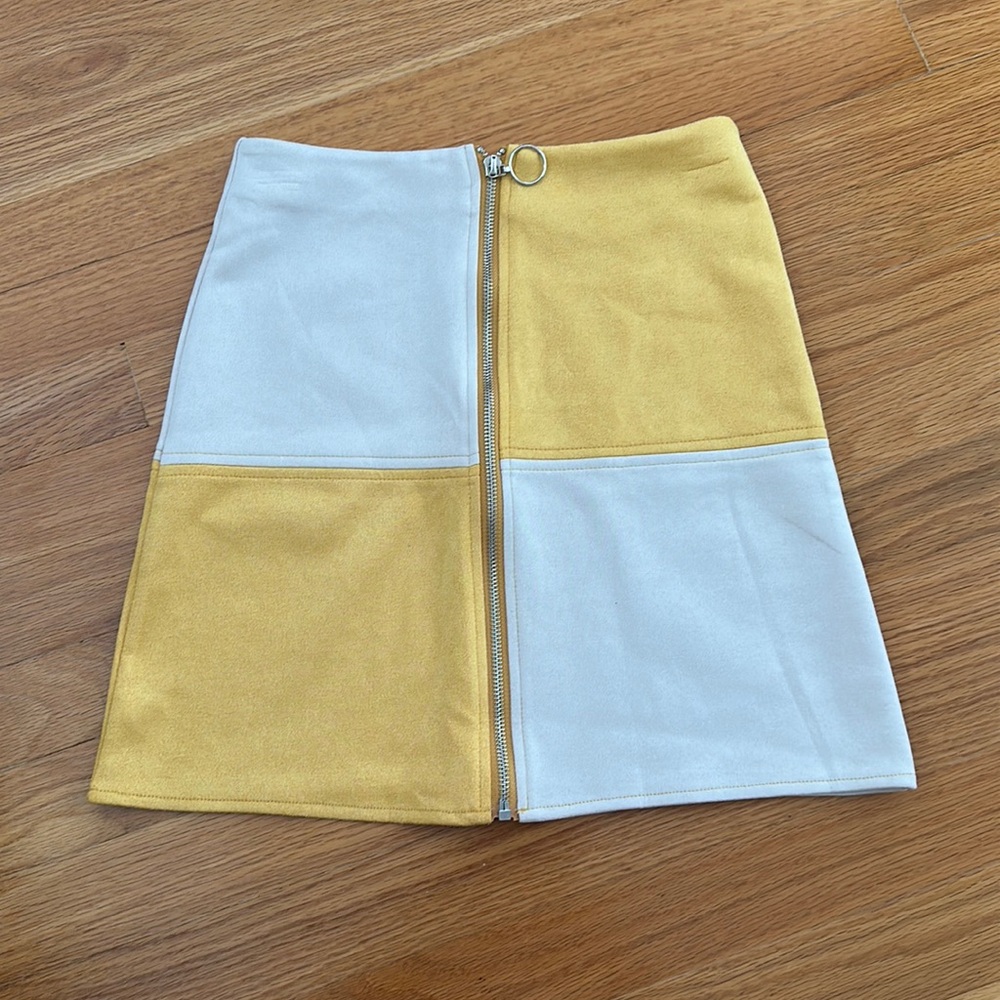 Yellow and Cream Suede Mini Skirt Brand New with Tags